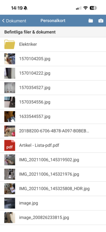 Vy över dokument och byggritningar app
